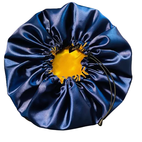 bonnet en satin bleu nuit or kalavy