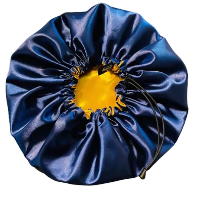 bonnet en satin bleu nuit or kalavy