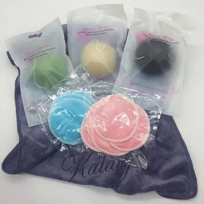 set visage serviette microfibre éponge konjac et 2 disque démaquillant