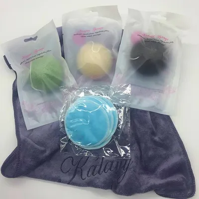 set visage serviette microfibre éponge konjac et disque démaquillant bleu