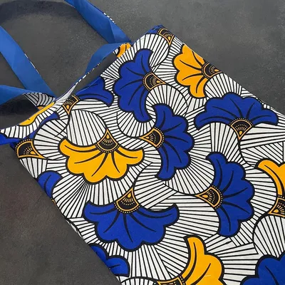 tote bag wax fleurs de mariage bleu kalavy