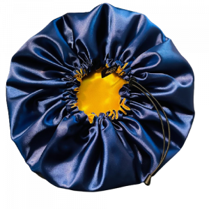 bonnet en satin bleu nuit or kalavy